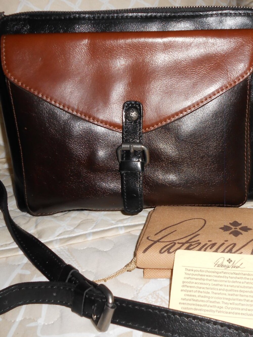 NWT Patricia Nash Crossbody Purse Color block Avellino black/cognac color medium